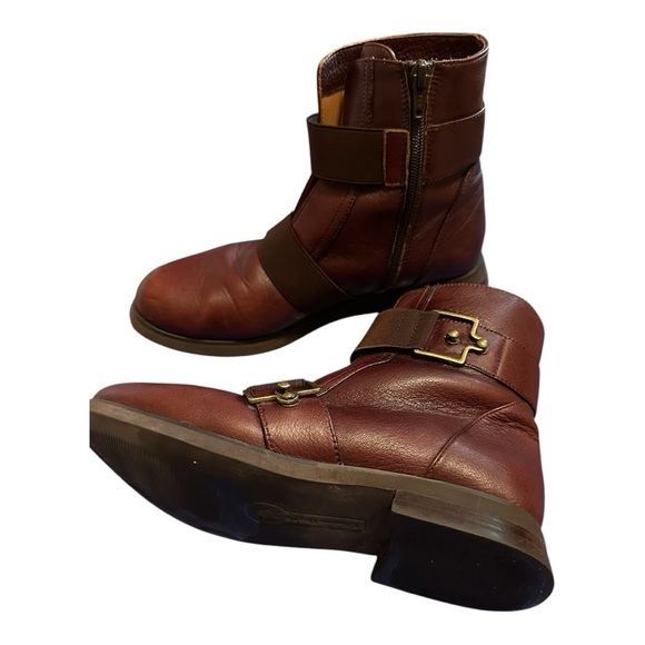 L'Amour Des Pied Brown Leather Moto Boots Women Buckle Straps and Zip Close 6.5 - Picture 2 of 5